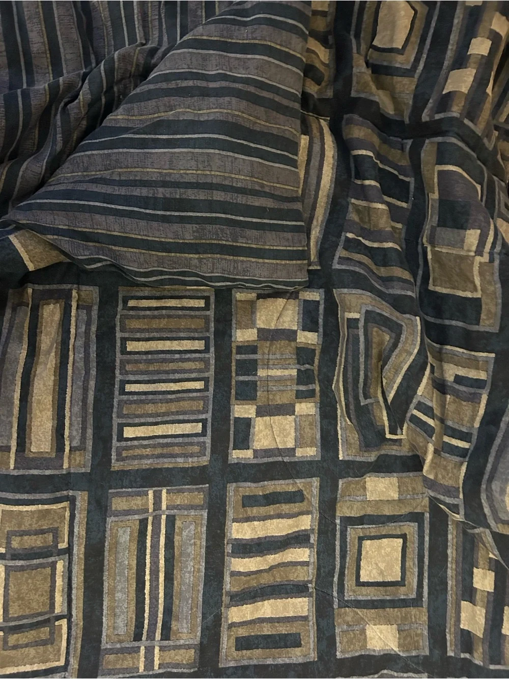 Striped & Geometric Black and Tan Reversible Comforter - Full